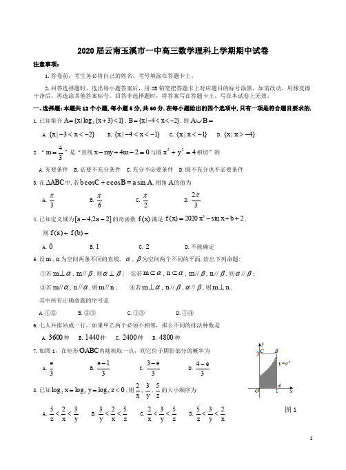 2020届云南玉溪市一中高三数学理科上学期期中试卷附答案详析