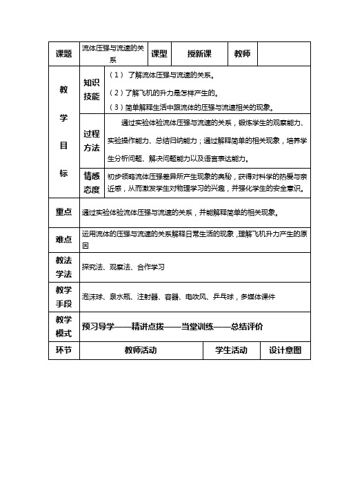 课题8.4流体压强与流速的关系doc