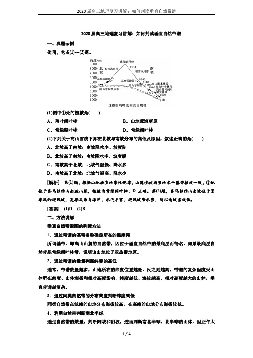 2020届高三地理复习讲解：如何判读垂直自然带谱