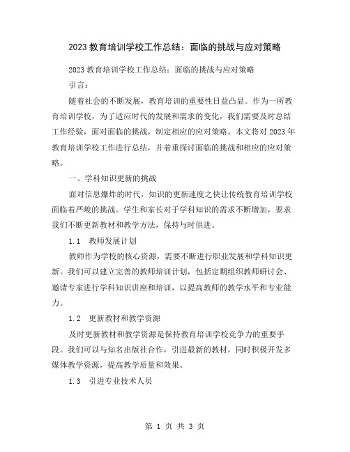 2023教育培训学校工作总结：面临的挑战与应对策略