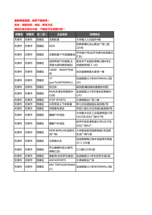 新版天津市天津市西青区户外用品企业公司商家户名录单联系方式地址大全19家