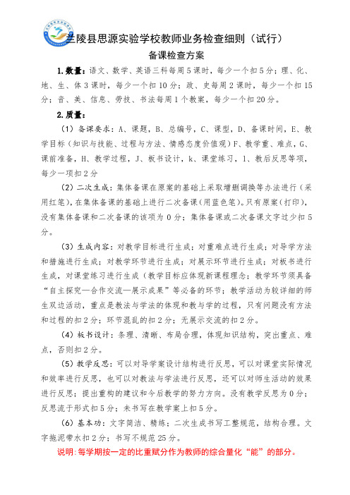 兰陵县思源实验学校(初中部)业务检查细则(试行)