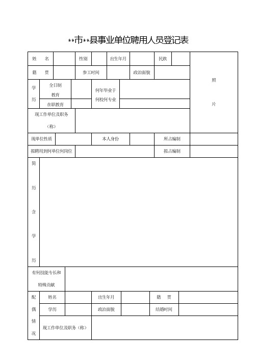 XX市XX县事业单位聘用人员登记表【模板】