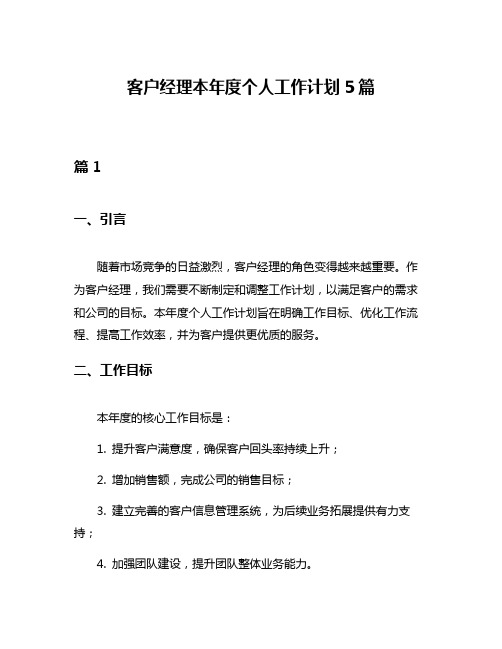 客户经理本年度个人工作计划5篇