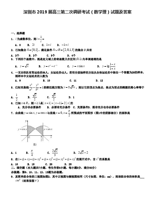 深圳市2019届高三第二次调研考试(数学理)试题及答案