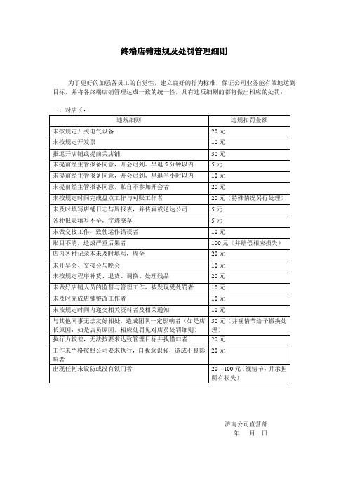 终端店铺违规及处罚管理细则