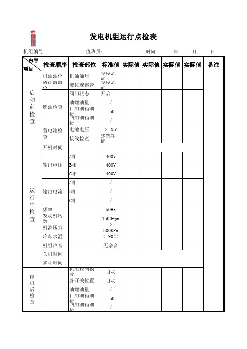 发电机组运行点检表