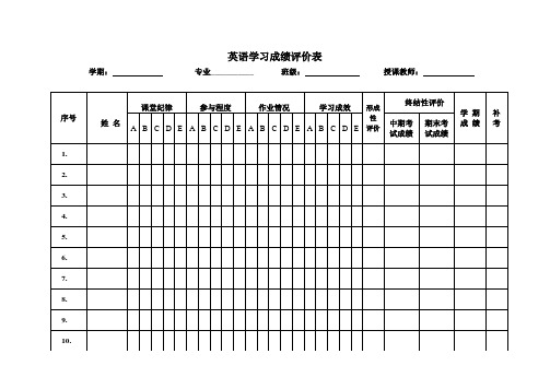 英语学习成绩评价表