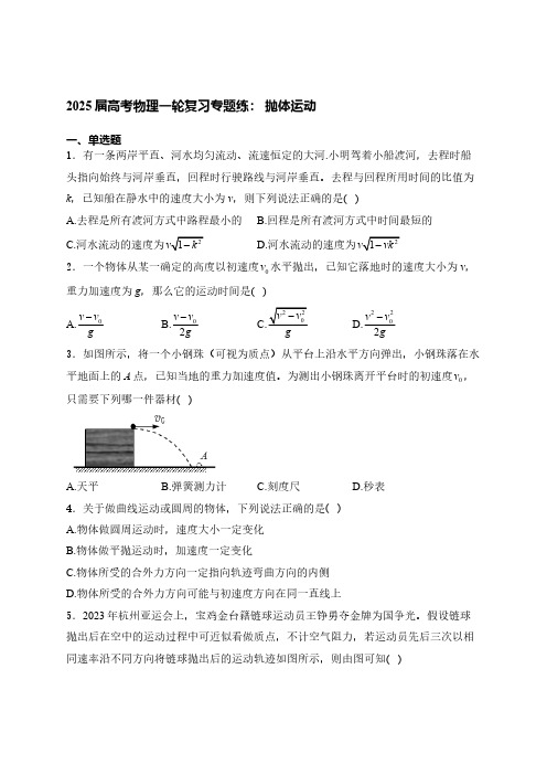 2025届高考物理一轮复习专题练： 抛体运动(含解析)