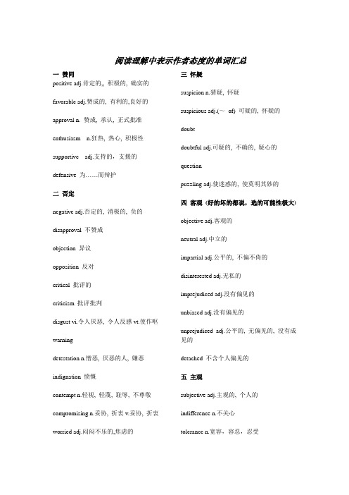 阅读理解中表示作者态度的单词汇总