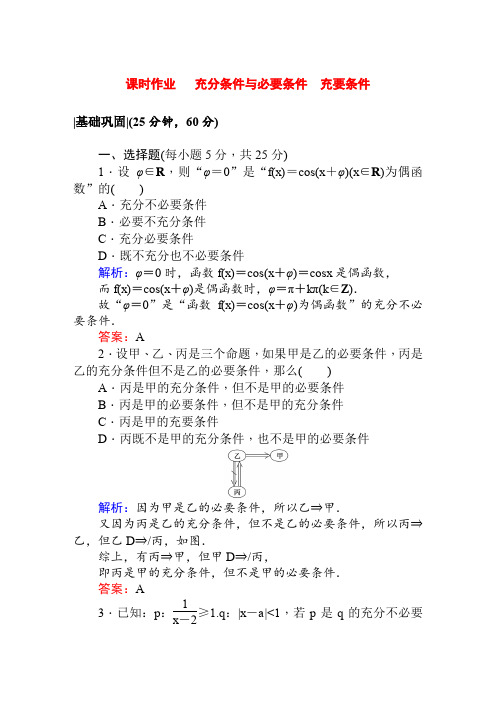 人教A版数学充分条件与必要条件 充要条件课时作业