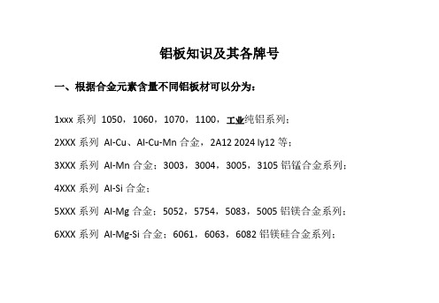 铝板知识及其牌号