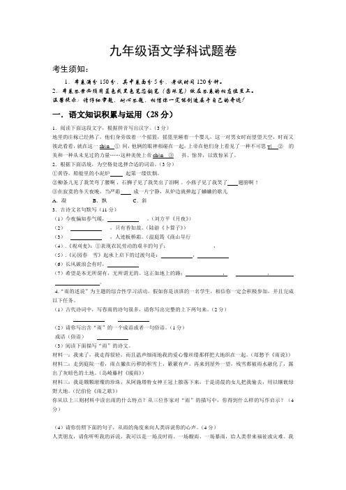 2009年人教版九年级语文学科试题卷