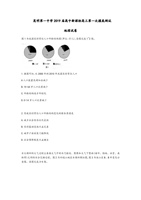 2019届云南省昆明第一中学高中新课标高三第一次摸底测试地理试题(解析版)