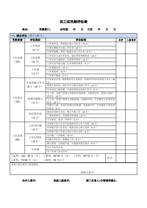 试用期考核表