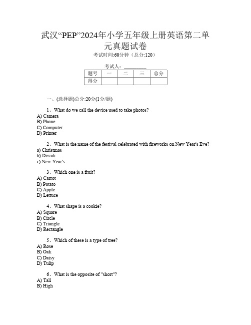 武汉“PEP”2024年小学五年级上册第十四次英语第二单元真题试卷