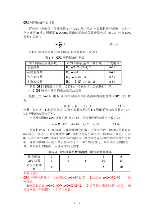 GPS网特征条件的计算