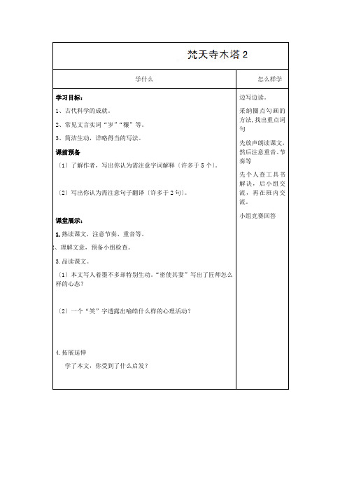 语文初一上人版第21课(梦溪笔谈)梵天寺木塔学案二