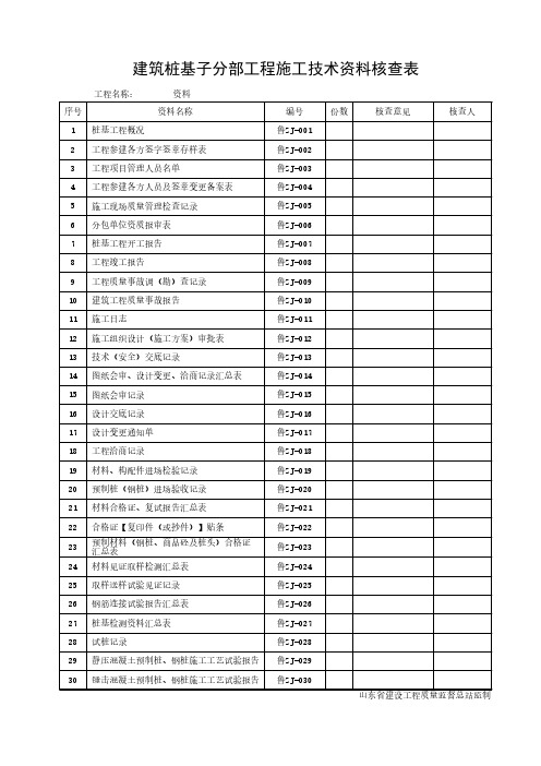 DB T 山东建筑工程桩基工程施工技术全套资料表格