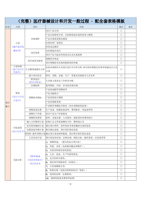 (完整)医疗器械设计和开发一般过程 - 配全套表格模板