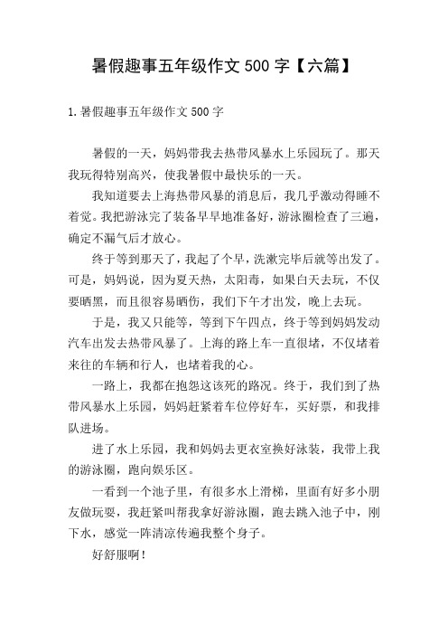 暑假趣事五年级作文500字【六篇】