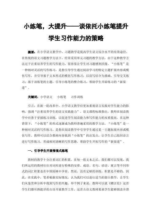 小练笔，大提升——谈依托小练笔提升学生习作能力的策略