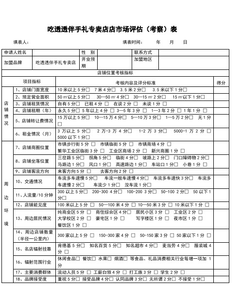 吃透透伴手礼专卖店店市场评估考察表.doc