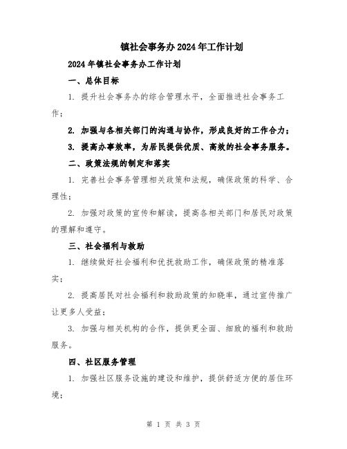 镇社会事务办2024年工作计划