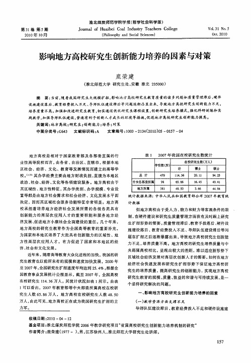 影响地方高校研究生创新能力培养的因素与对策