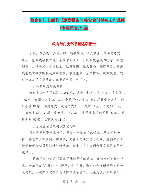 粮食部门支部书记述职报告与粮食部门财务工作总结(多篇范文)汇编.doc