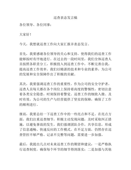 巡查表态发言稿