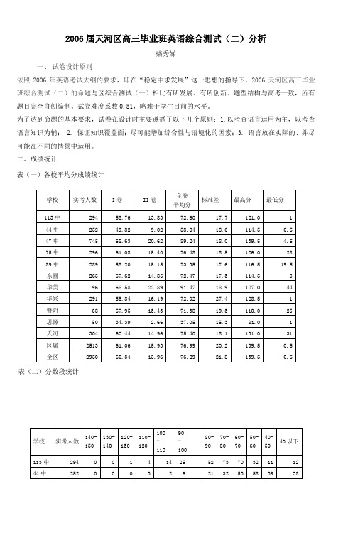 2006届天河区高三毕业班英语综合测试(二)