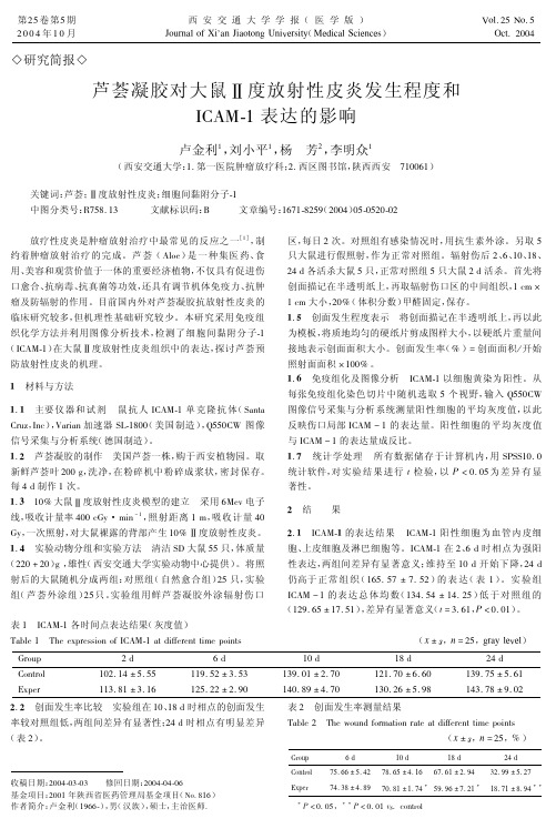 芦荟凝胶对大鼠Ⅱ度放射性皮炎发生程度和ICAM-1表达的影响