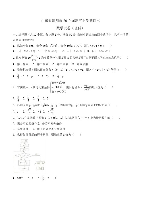 山东省滨州市2019届高三上学期期末数学试卷(理科)Word版含解析