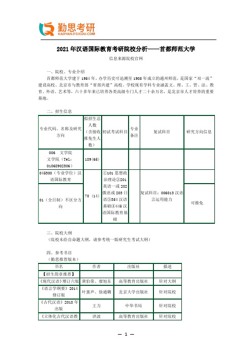 2021年汉语国际教育考研院校分析——首都师范大学