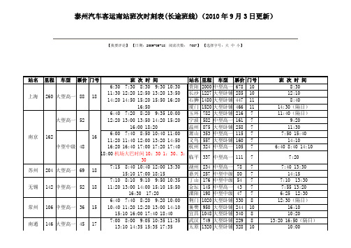 泰州汽车客运班次时刻表