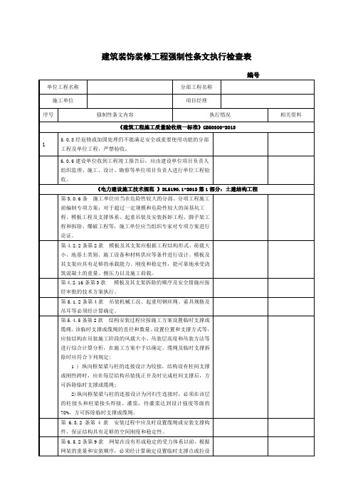 建筑装饰装修工程强条检查表