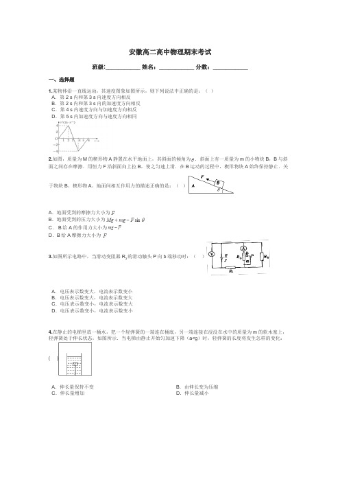 安徽高二高中物理期末考试带答案解析
