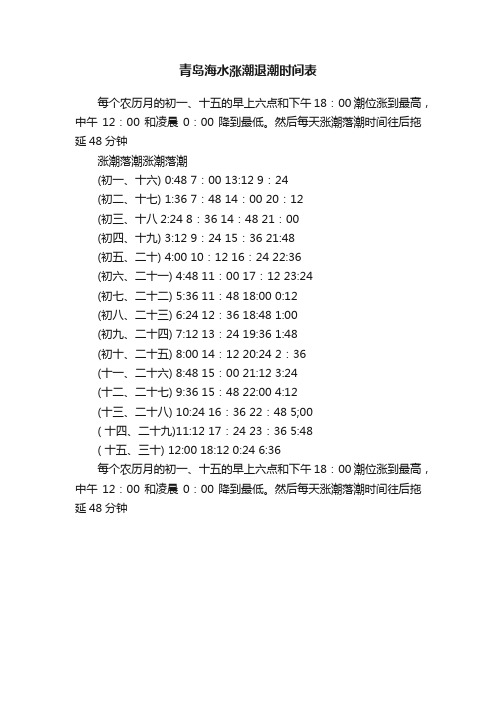 青岛海水涨潮退潮时间表