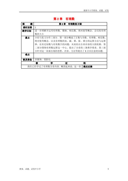 七年级数学上册第二章《有理数》复习教案(新版)青岛版