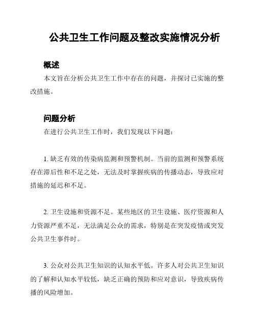 公共卫生工作问题及整改实施情况分析