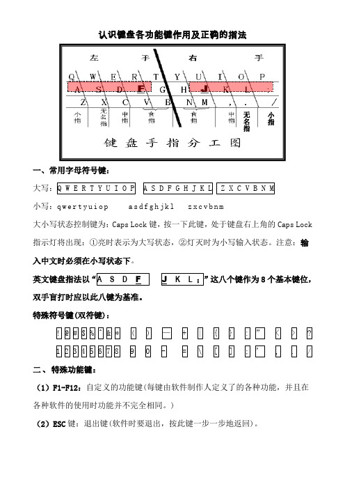 认识键盘各功能键作用及正确指法分工