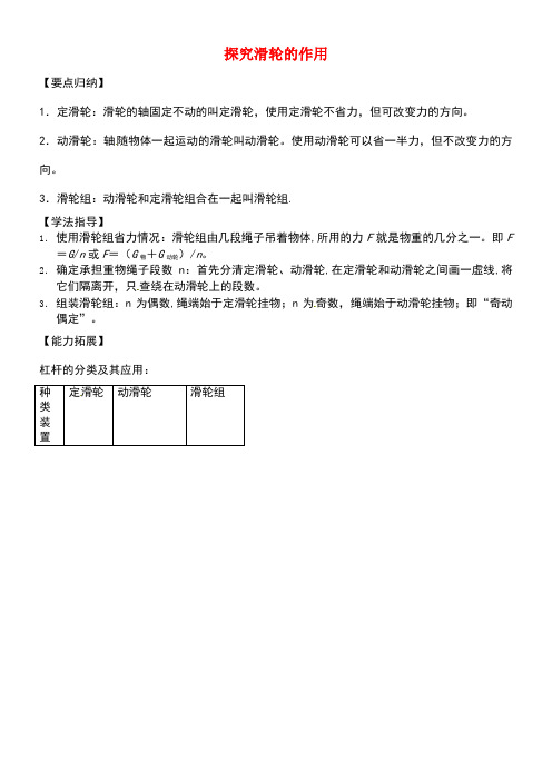 春八年级物理下册6.6《探究滑轮的作用》同步试题(无答案)粤教沪版