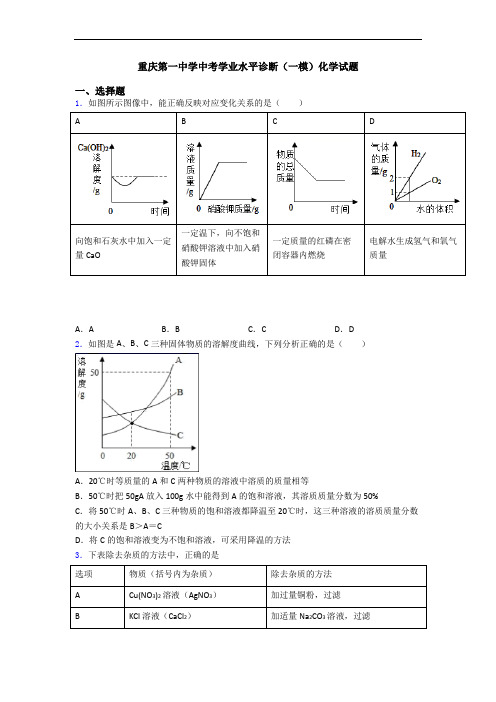 重庆第一中学中考学业水平诊断(一模)化学试题