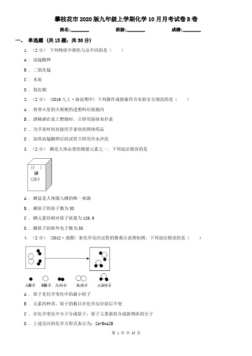 攀枝花市2020版九年级上学期化学10月月考试卷B卷