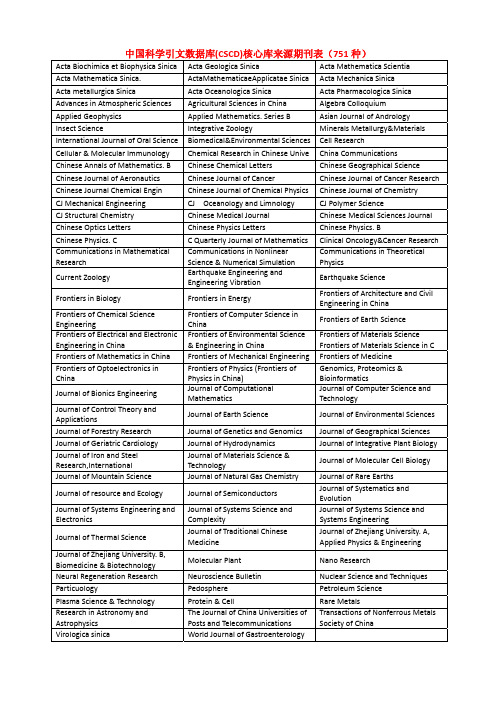 中国科学引文数据库(CSCD)核心库来源期刊表(751 种)(整理打印版)