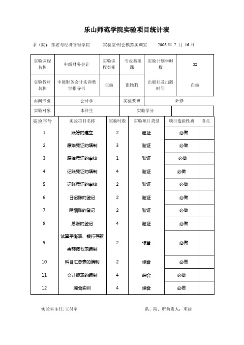 中级财务会计实训教学大纲