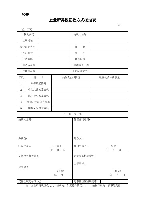 企业所得税征收方式核定表