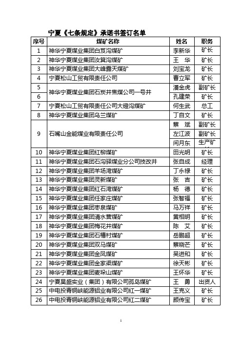 宁夏煤矿企业名单