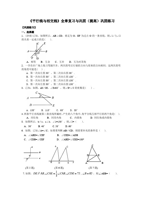 初一数学人教版《平行线与相交线》全章复习与巩固(提高)巩固练习